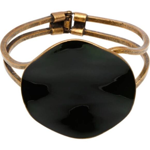 Pilgrim Skanderborg Antiqued Goldtone Black Enamel Disc Bangle - Picture 1 of 3